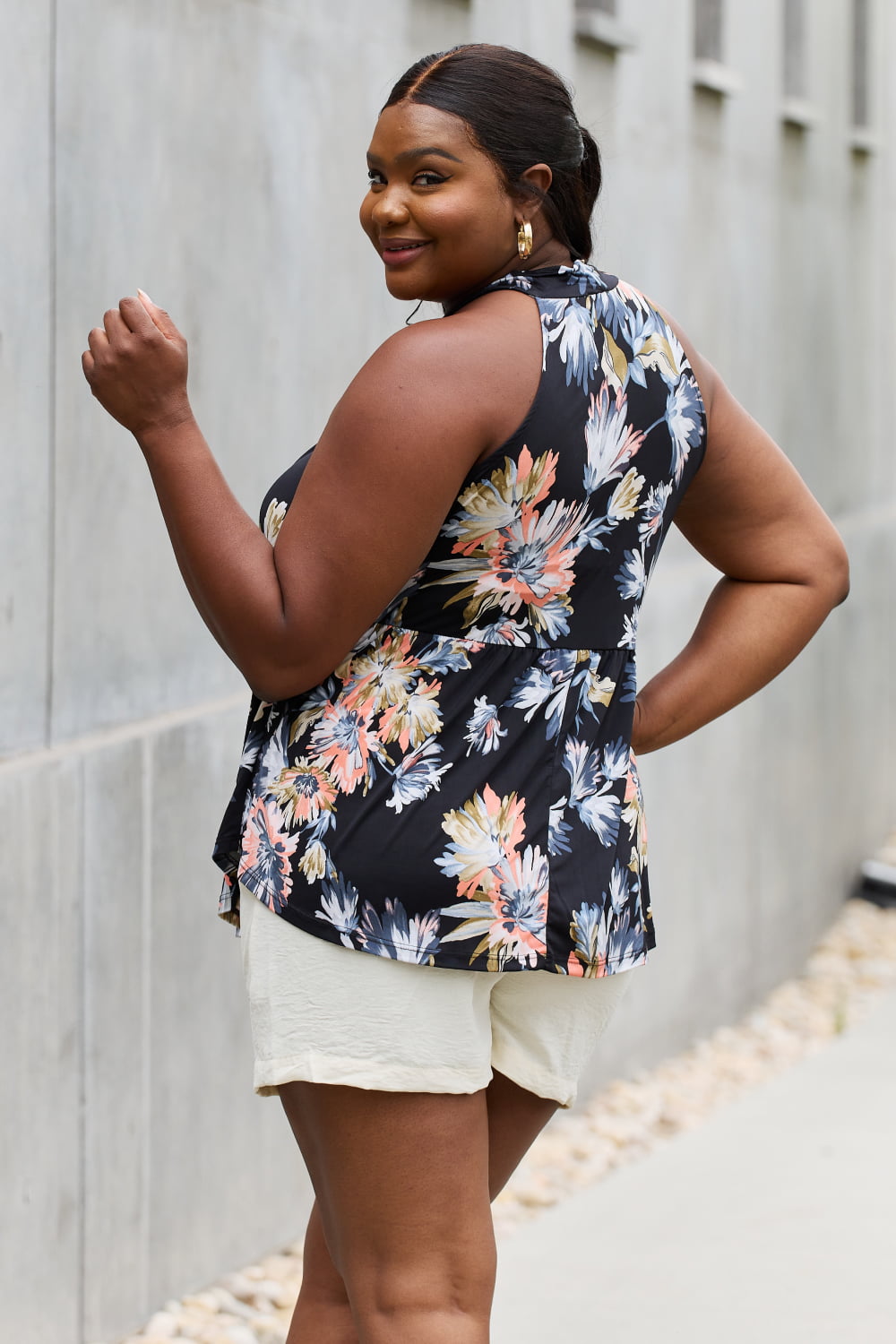 Be Stage Full Size Floral Halter Top in Black 16600 | Gulf Resellers