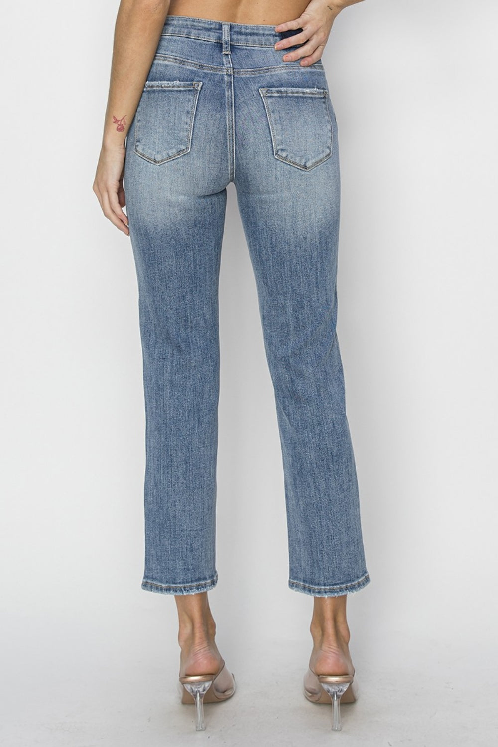 RISEN Full Size High Waist Distressed Cropped Jeans | Gulf Resellers
