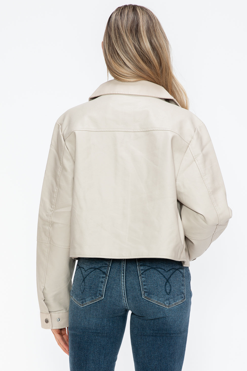 Snobbish Snap Down Long Sleeve PU Leather Jacket 16025 | Gulf Resellers