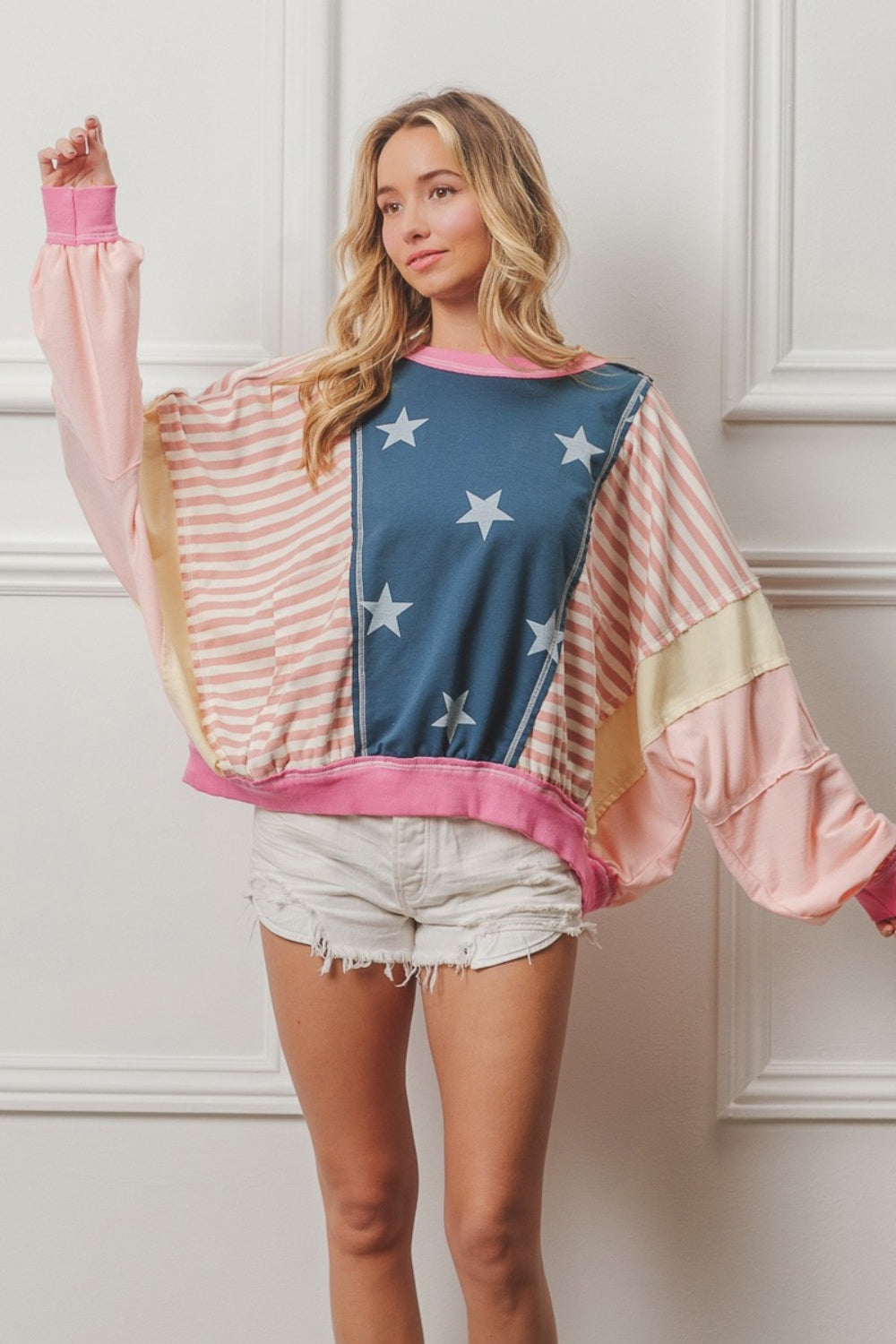 BiBi Stars and Stripes Round Neck Long Sleeve Top 6847 | Gulf Resellers