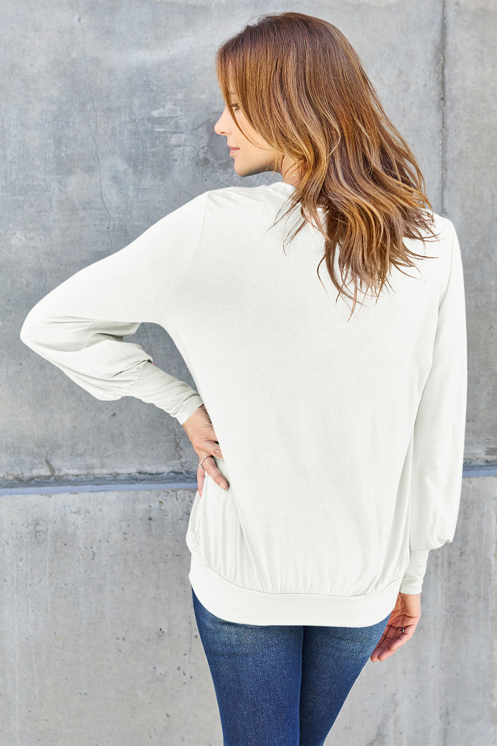 Basic Bae Full Size V-Neck Lantern Sleeve Top 6664 | Gulf Resellers