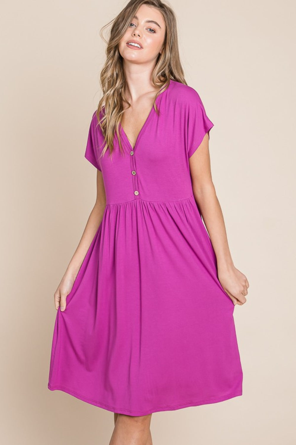BOMBOM V-Neck Short Sleeve Dress 9574 | Gulf Resellers