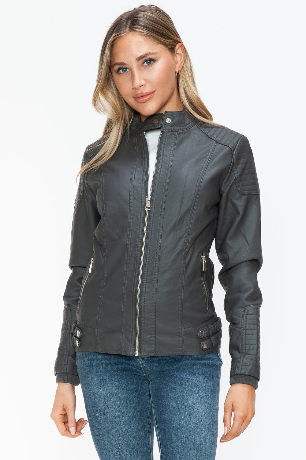 Snobbish Faux Leather Biker Jacket with Side Zip Pockets 15143 | Gulf Resellers