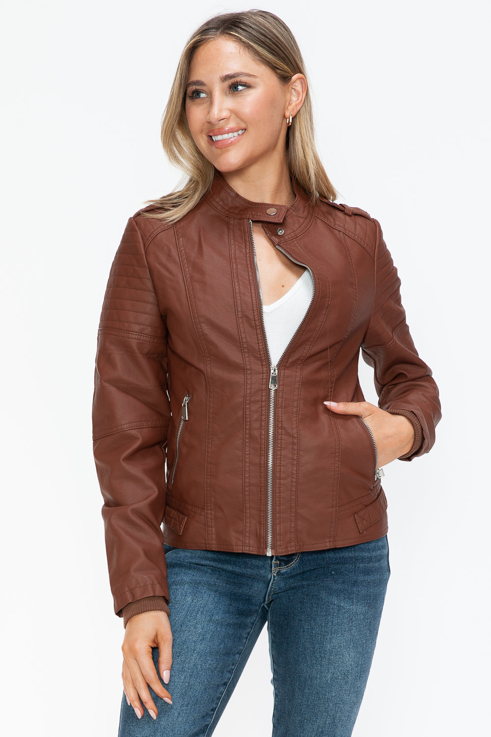 Snobbish PU Leather Biker Jacket with Side Zip Pockets 15206 | Gulf Resellers
