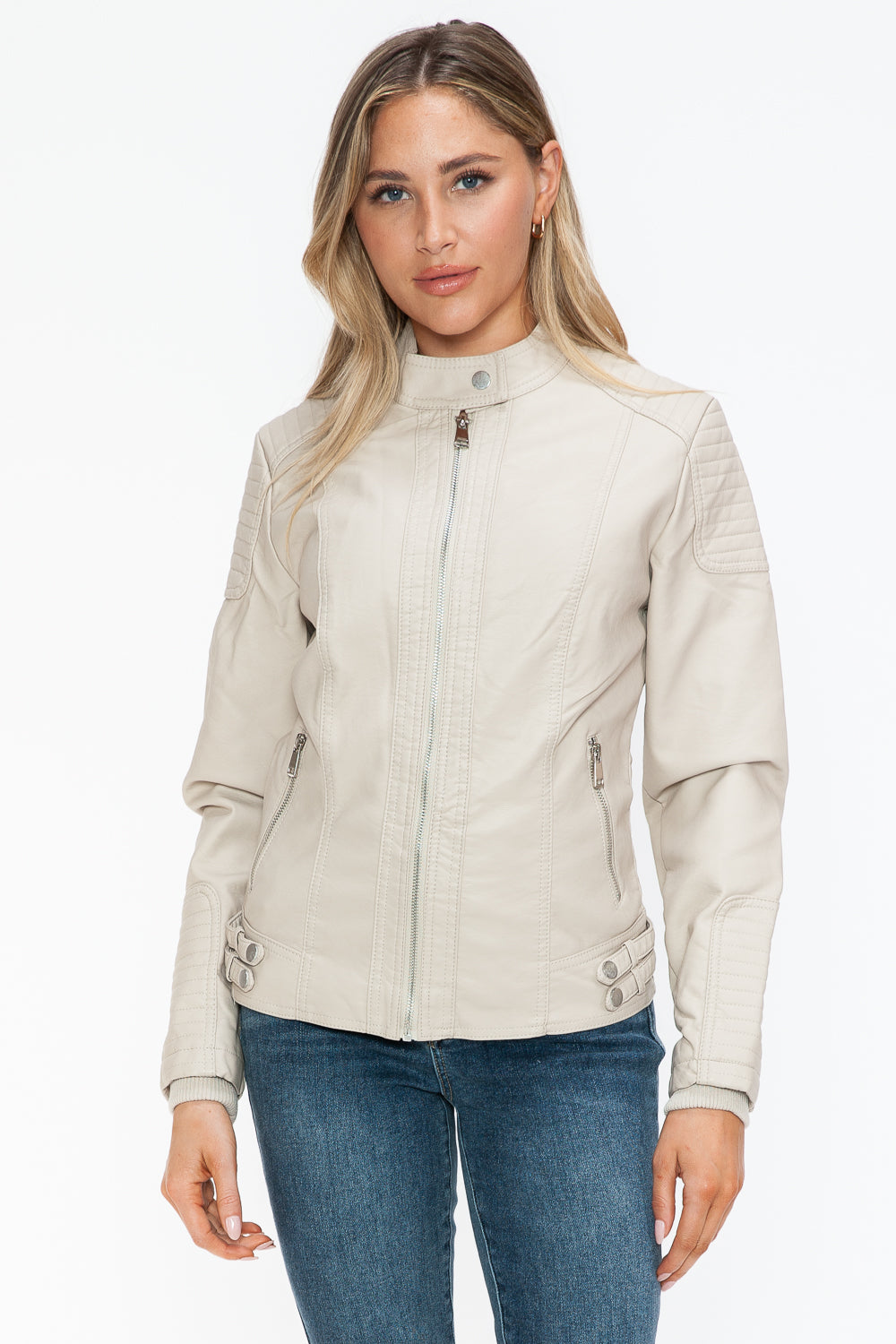Snobbish Faux Leather Biker Jacket with Side Zip Pockets 15485 | Gulf Resellers