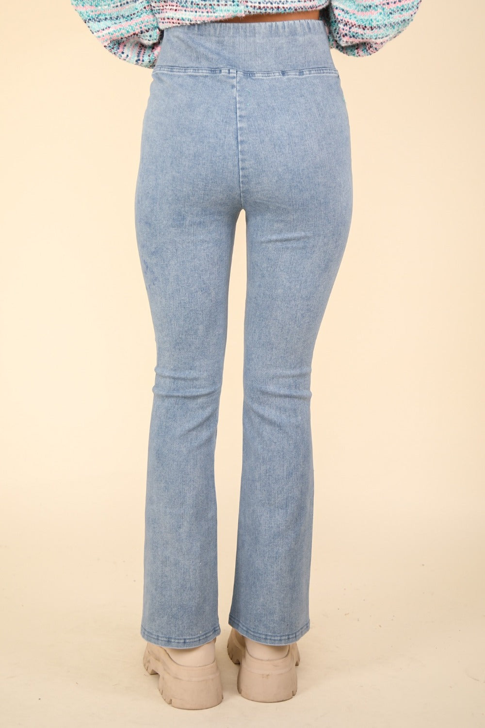 VERY J Washed Denim Stretchy Crossover Waist Leggings 11421 | Gulf Resellers