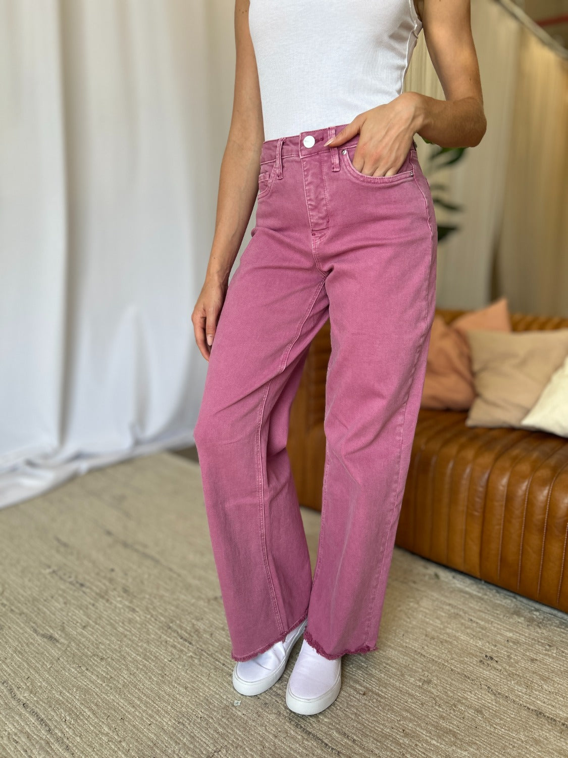 RFM Full Size High Rise Garment Dye Wide Leg Jeans 11144 | Gulf Resellers