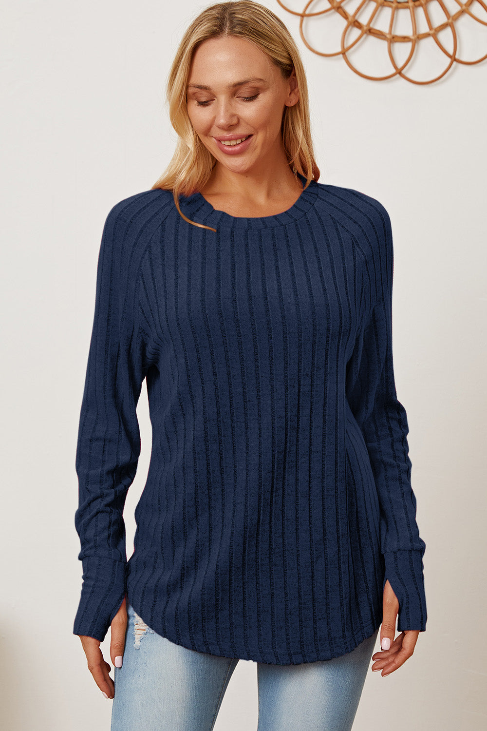 Basic Bae Full Size Ribbed Thumbhole Sleeve T-Shirt | Gulf Resellers
