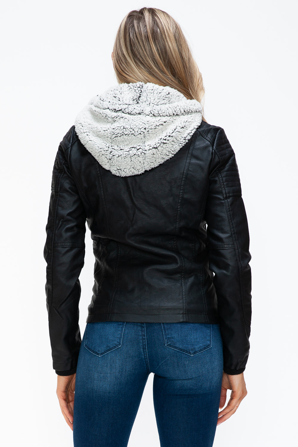 YMI Removable Faux Layered Multi-Pocket Jacket with Fuzzy Hood 15808 | Gulf Resellers