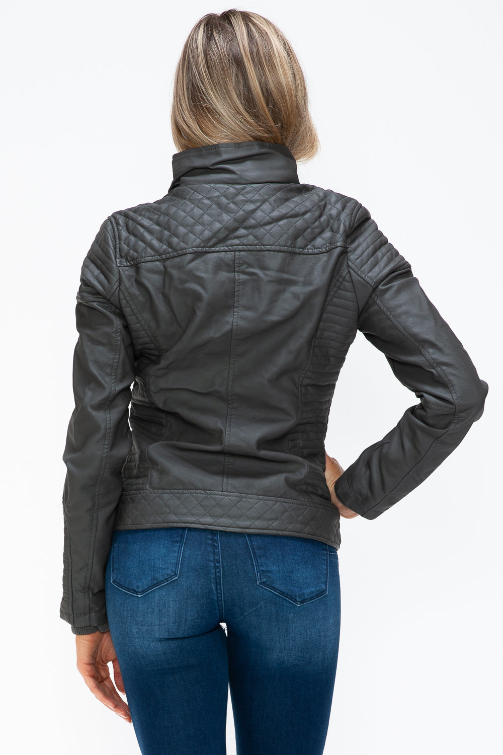 YMI Faux Layered Double-Zipper Jacket with Fuzzy Hood 15393 | Gulf Resellers