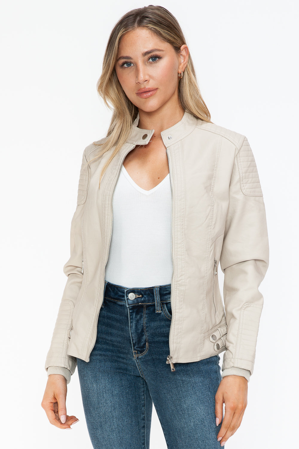 Snobbish Faux Leather Biker Jacket with Side Zip Pockets 15483 | Gulf Resellers