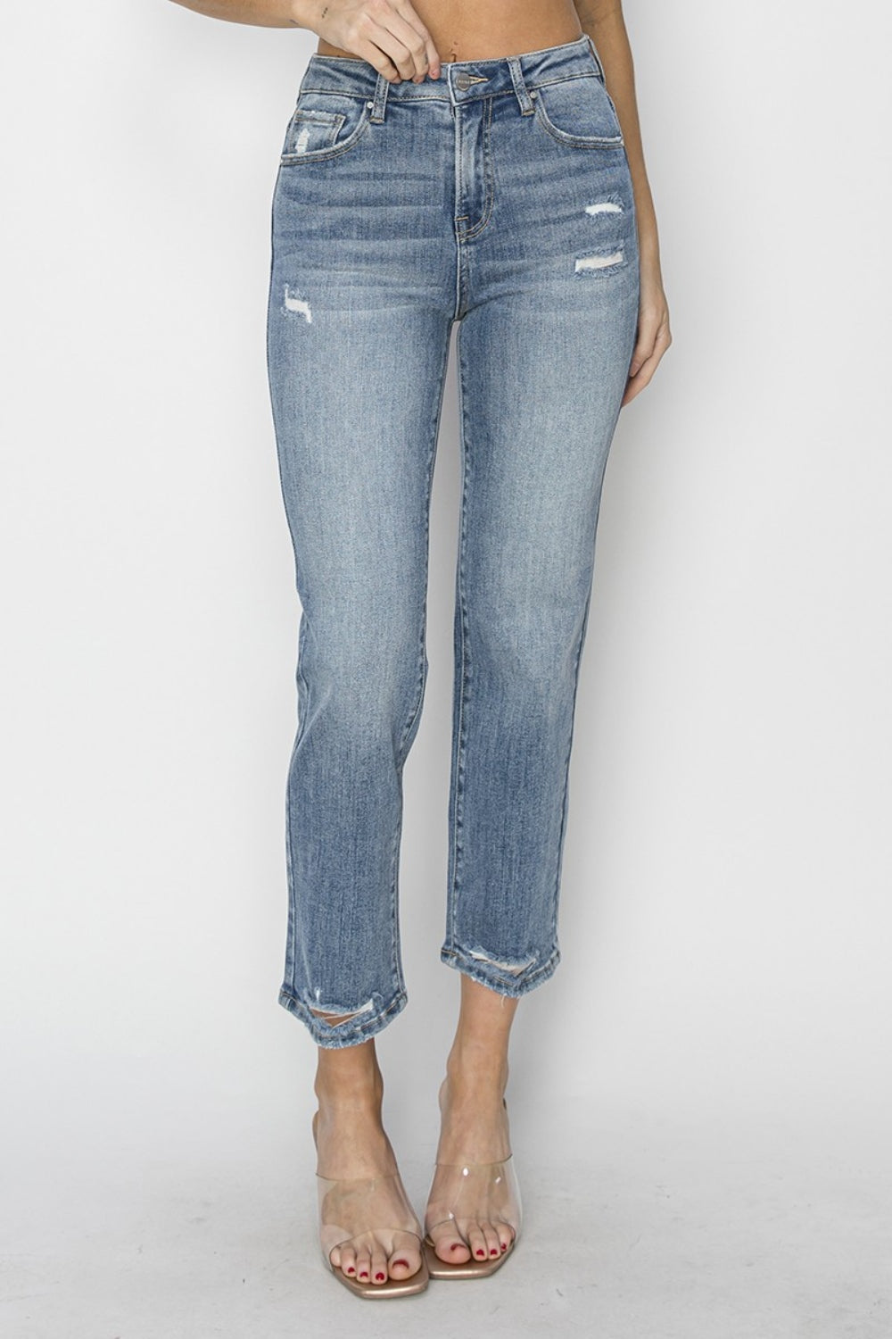 RISEN Full Size High Waist Distressed Cropped Jeans | Gulf Resellers
