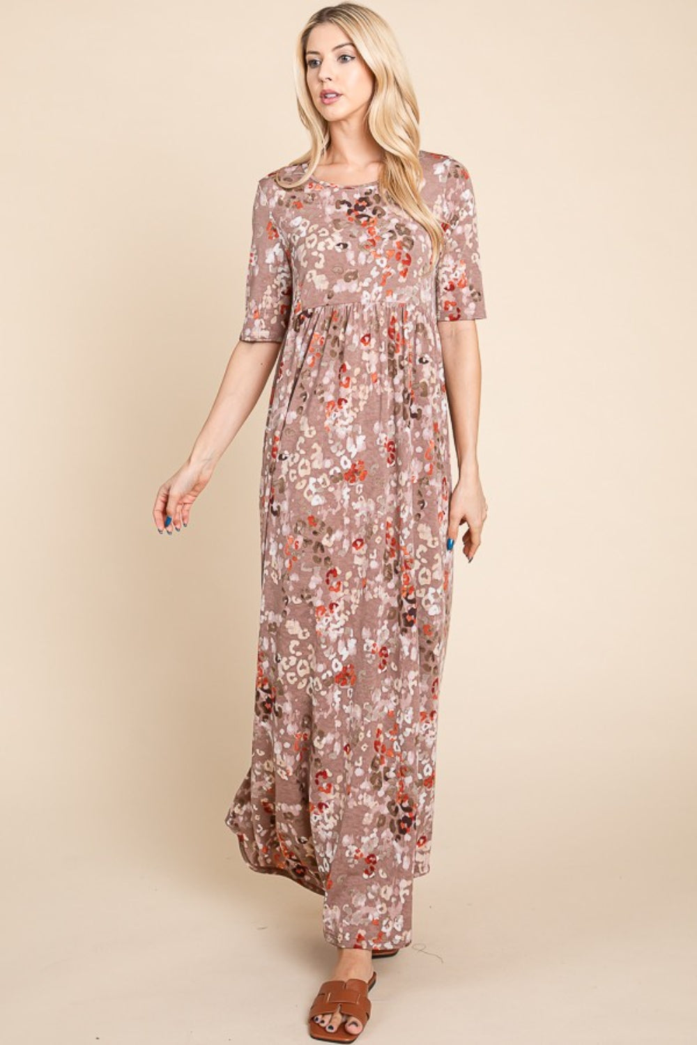 BOMBOM Printed Shirred Maxi Dress 5106 | Gulf Resellers