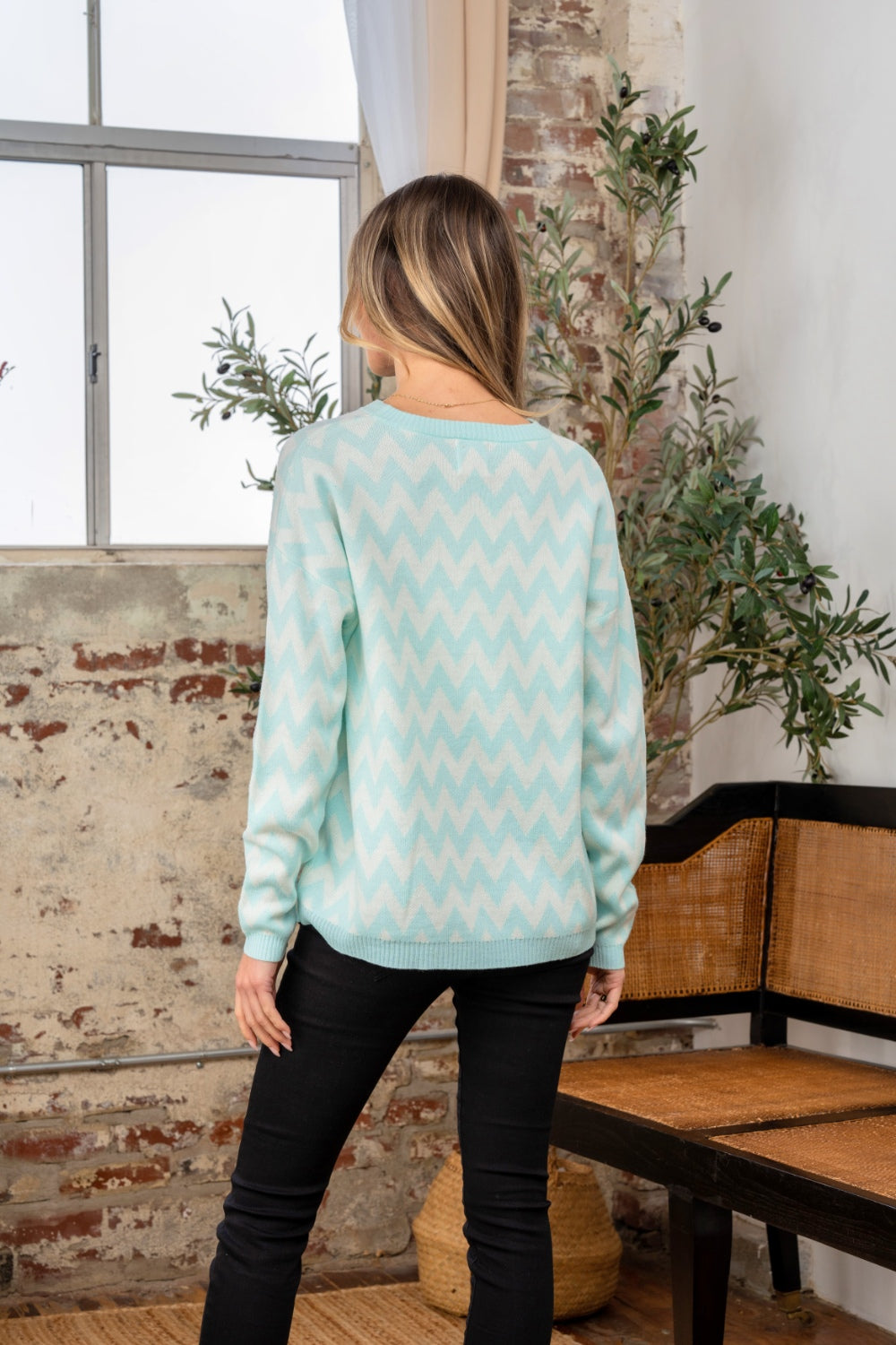 Sew In Love Full Size Wave Stripe Contrast Long Sleeve Sweater 12101 | Gulf Resellers