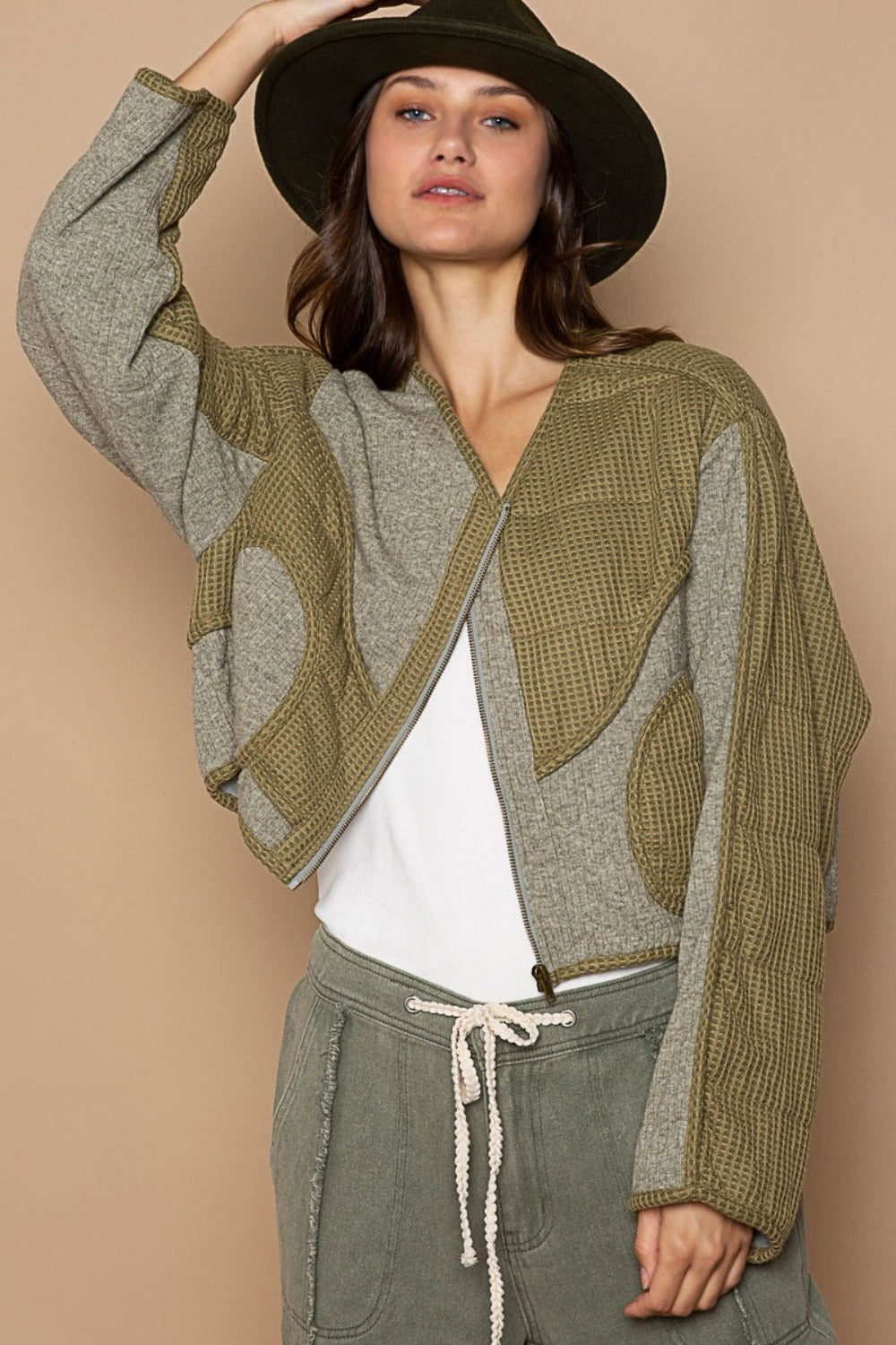 POL Quilted Knit Viding Detail Knit Patch Jacket 13078 | Gulf Resellers