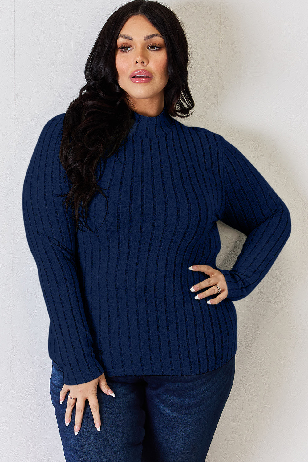 Basic Bae Full Size Ribbed Mock Neck Long Sleeve T-Shirt | Gulf Resellers
