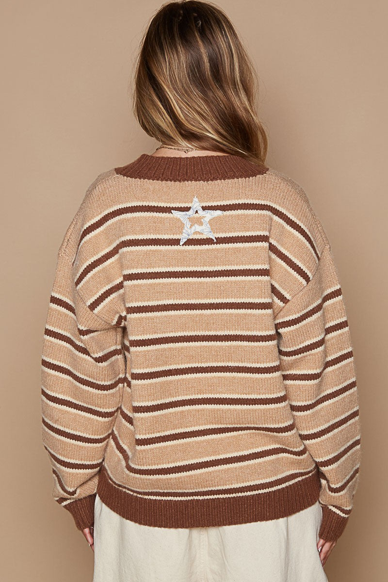 POL Star Patch Stripe Round Neck Sweater 8902 | Gulf Resellers