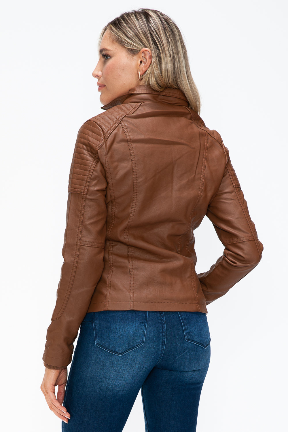 YMI Removable Faux Layered Multi-Pocket Jacket with Fuzzy Hood 15803 | Gulf Resellers