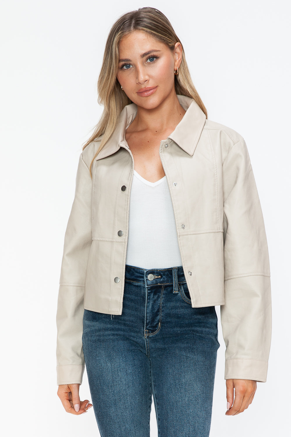 Snobbish Snap Down Long Sleeve PU Leather Jacket 16030 | Gulf Resellers