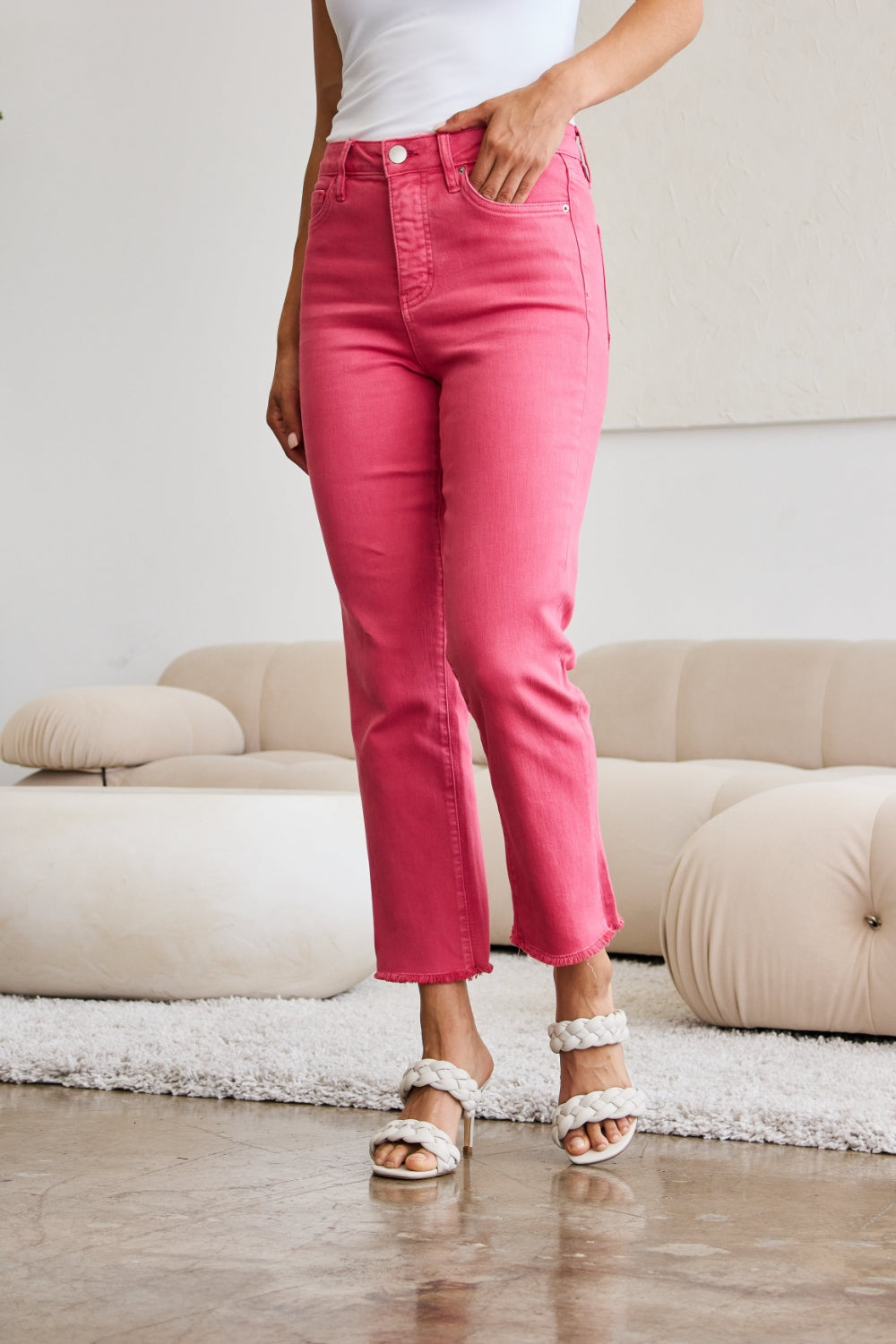 RFM Crop Dylan Full Size Tummy Control High Waist Raw Hem Jeans 4951 | Gulf Resellers