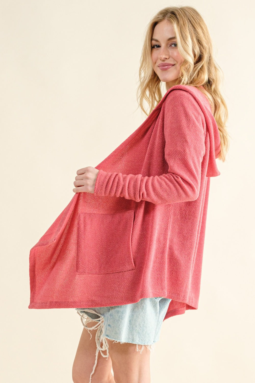 And The Why Full Size Thermal Hooded Open Front Cardigan with Pockets 12618 | Gulf Resellers