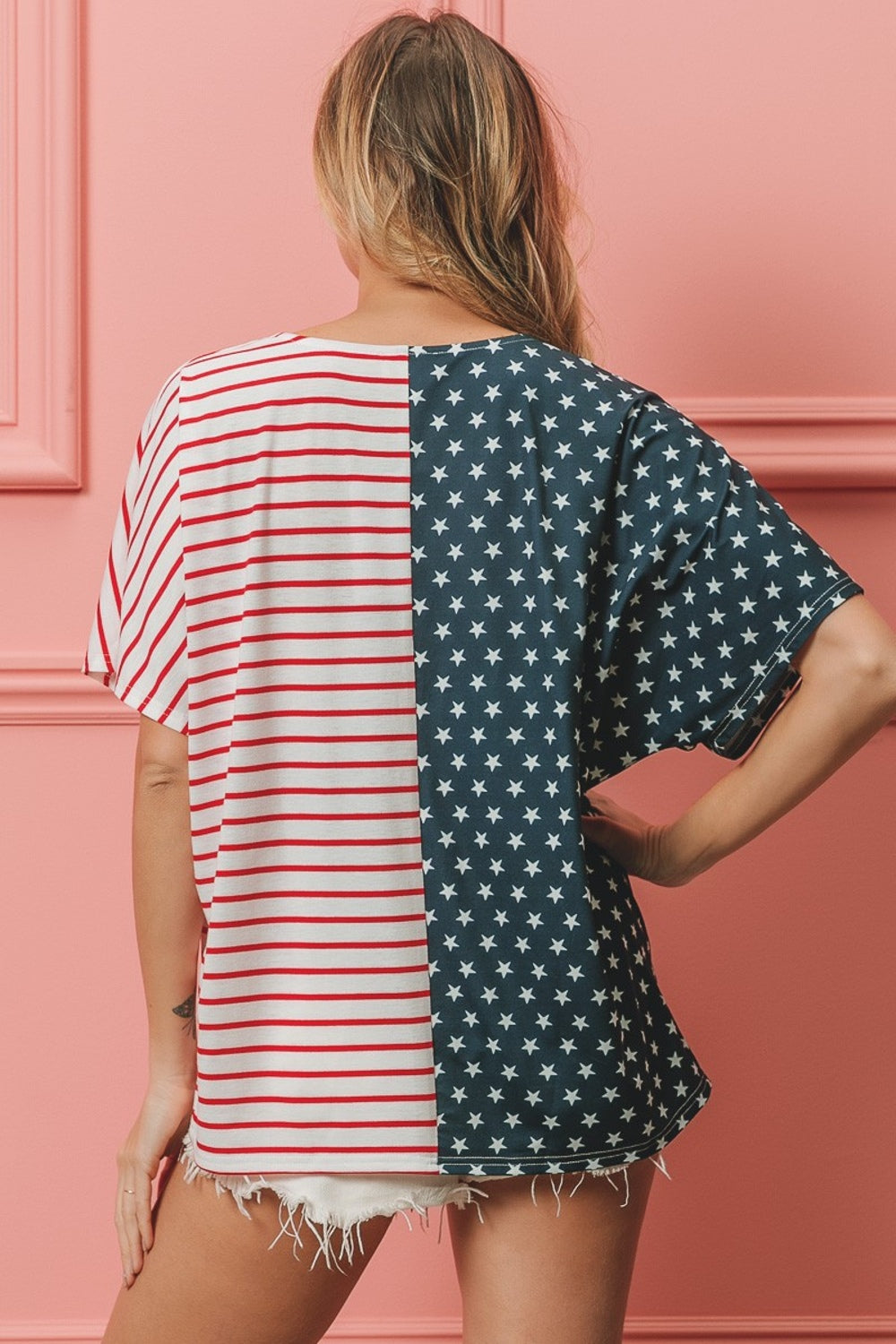 BiBi US Flag Themed Color Block Short Sleeve T-Shirt 7928 | Gulf Resellers