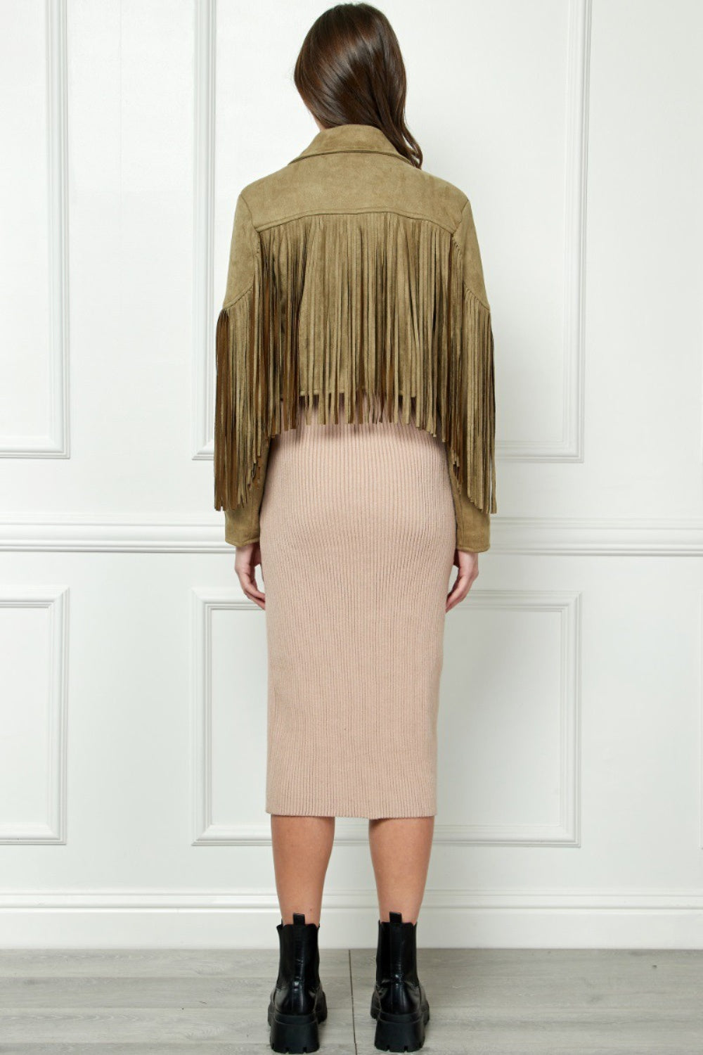 Veveret Suede Fringe Long Sleeve Moto Jacket 12585 | Gulf Resellers
