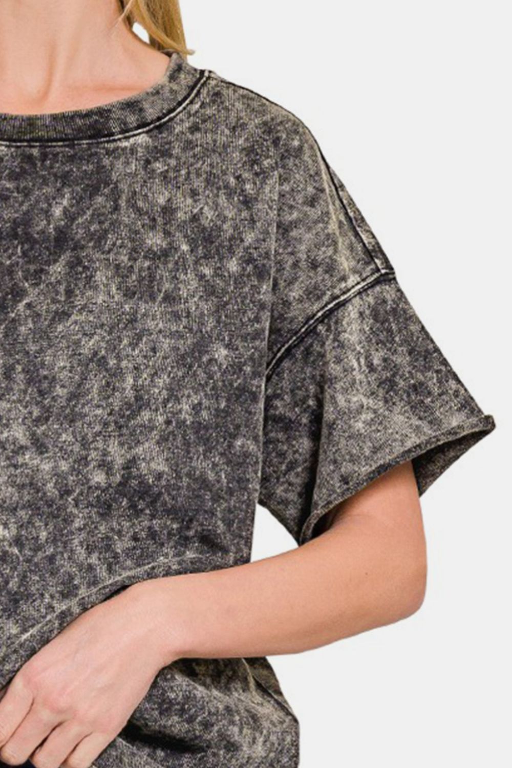 Zenana Rolled Round Neck Short Sleeve T-Shirt 5712 | Gulf Resellers