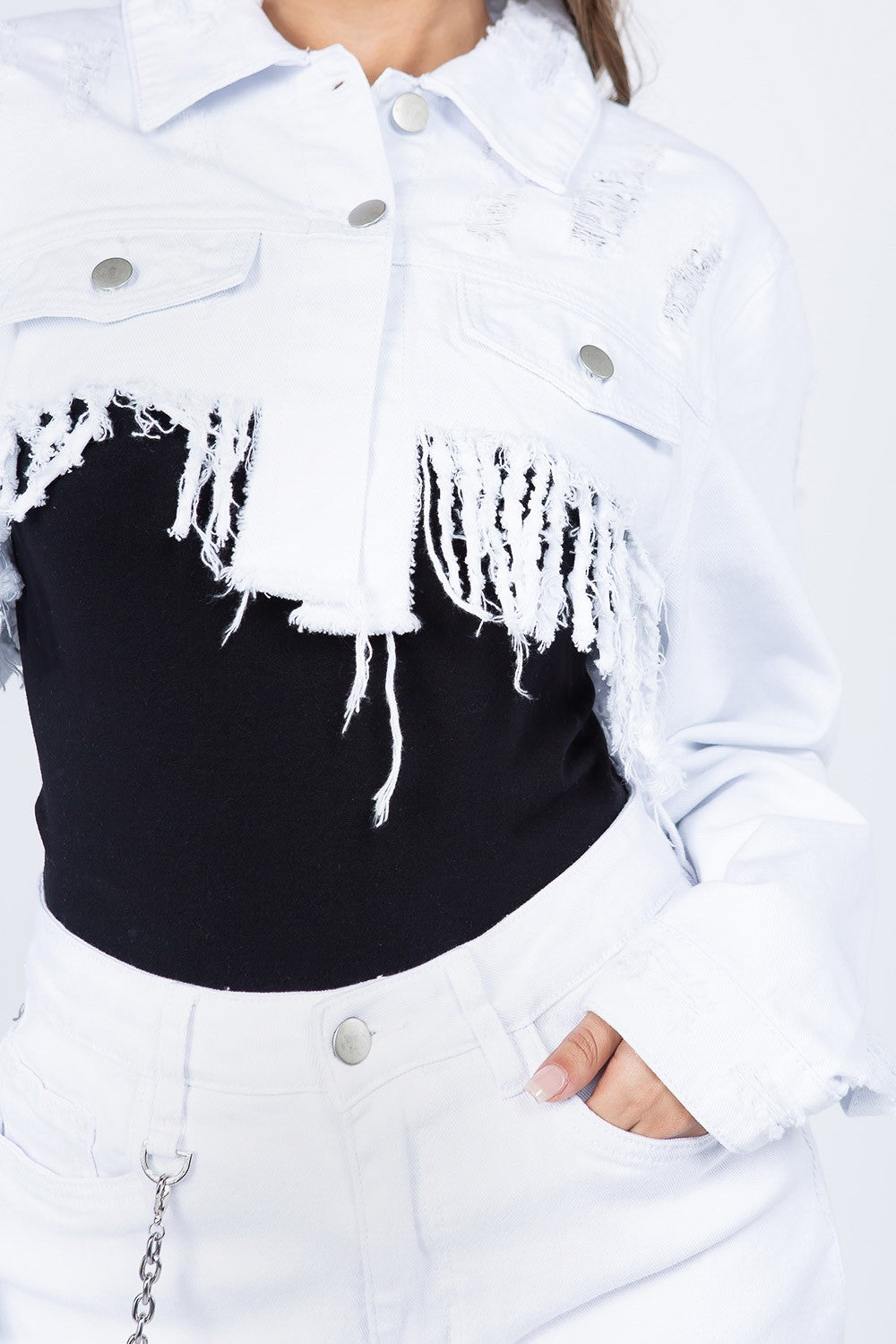 American Bazi Distressed Denim Jacket with Frayed Hem 13275 | Gulf Resellers