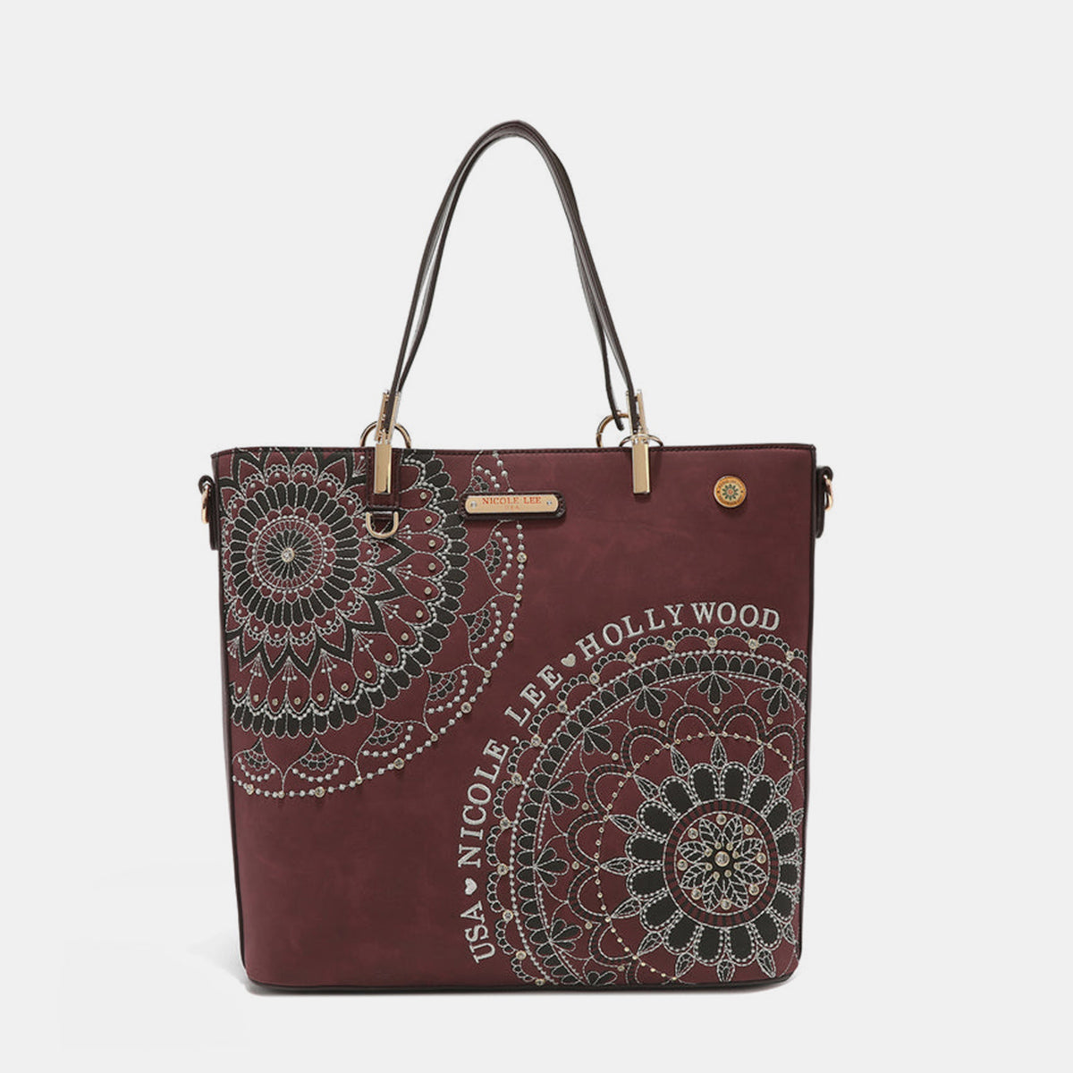 Nicole Lee USA Metallic Stitching Embroidery Inlaid Rhinestone Tote Bag 5701 | Gulf Resellers
