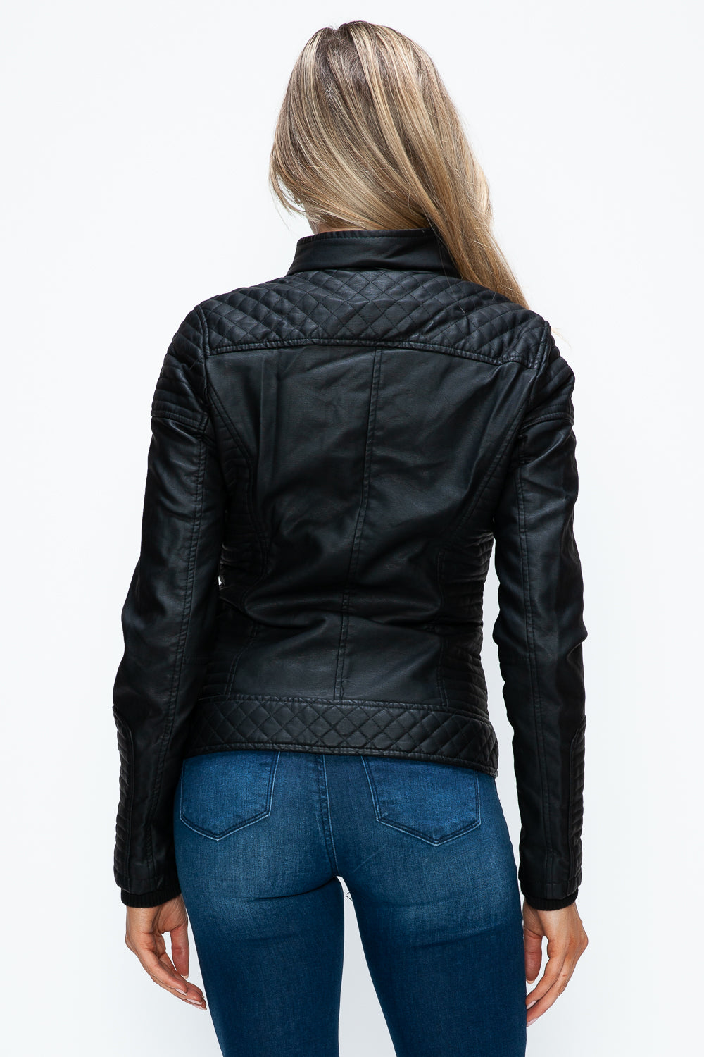 YMI Faux Layered Double-Zipper Jacket with Fuzzy Hood 15655 | Gulf Resellers