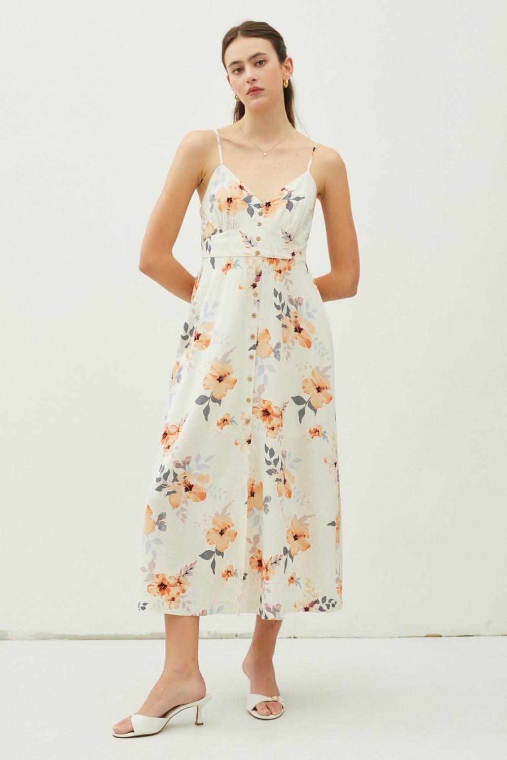 Be Cool Floral Button Down Cami Midi Dress 5136 | Gulf Resellers