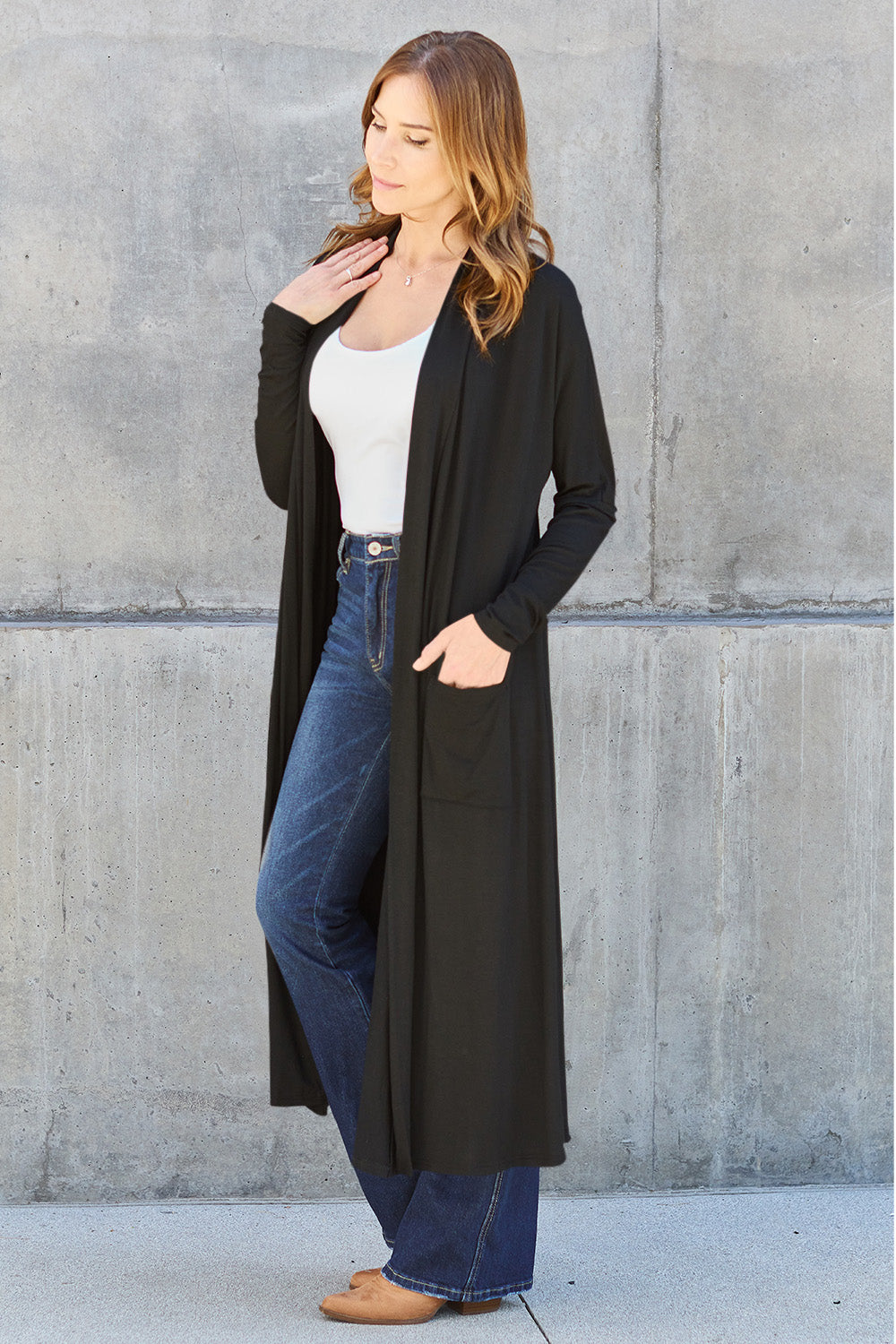Basic Bae Full Size Open Front Long Sleeve Cover Up 12480 | Gulf Resellers