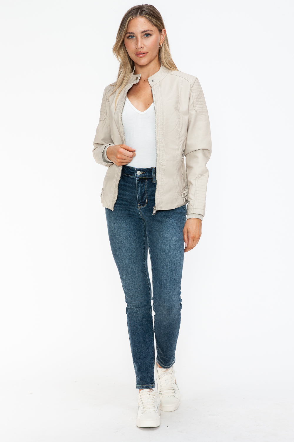 Snobbish Faux Leather Biker Jacket with Side Zip Pockets 15494 | Gulf Resellers