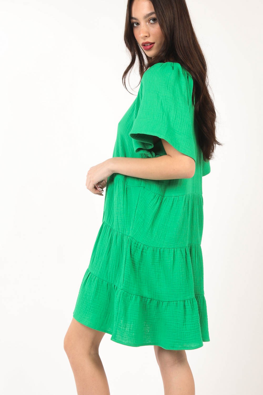 VERY J Texture V-Neck Ruffled Tiered Dress 6531 | Gulf Resellers