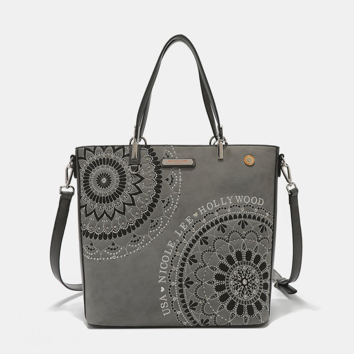 Nicole Lee USA Metallic Stitching Embroidery Inlaid Rhinestone Tote Bag 5700 | Gulf Resellers