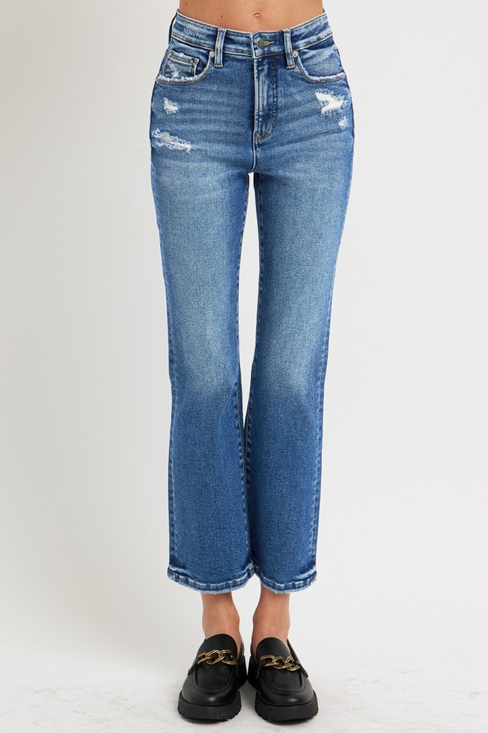RISEN Full Size Tummy Control High Rise Crop Bootcut Jeans 10858 | Gulf Resellers