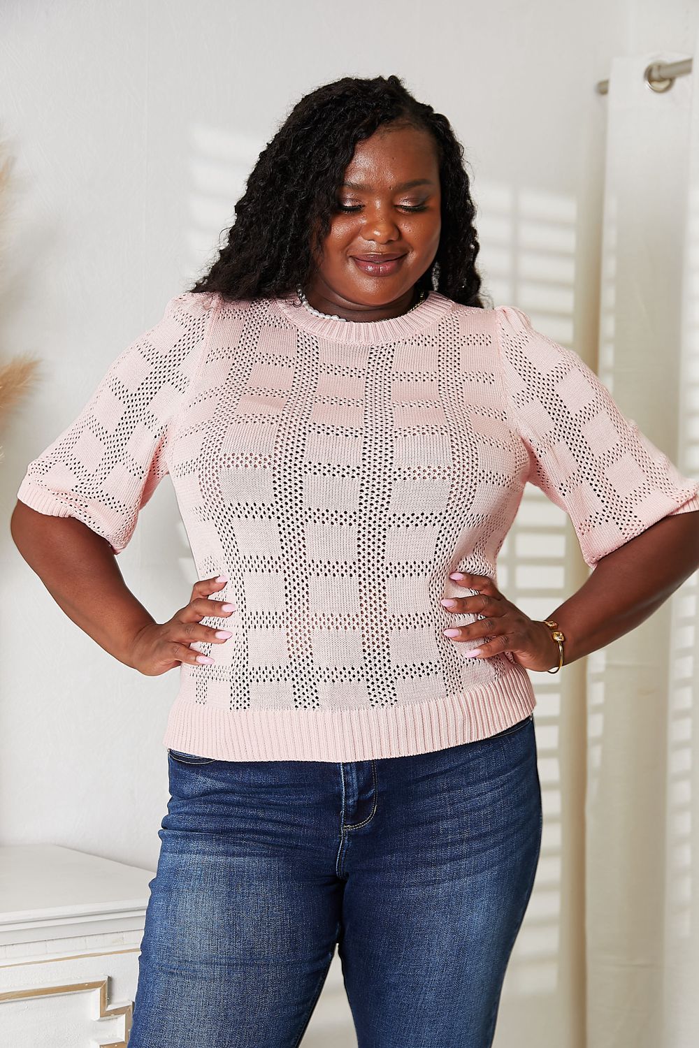Double Take Ribbed Trim Round Neck Knit Top | Gulf Resellers