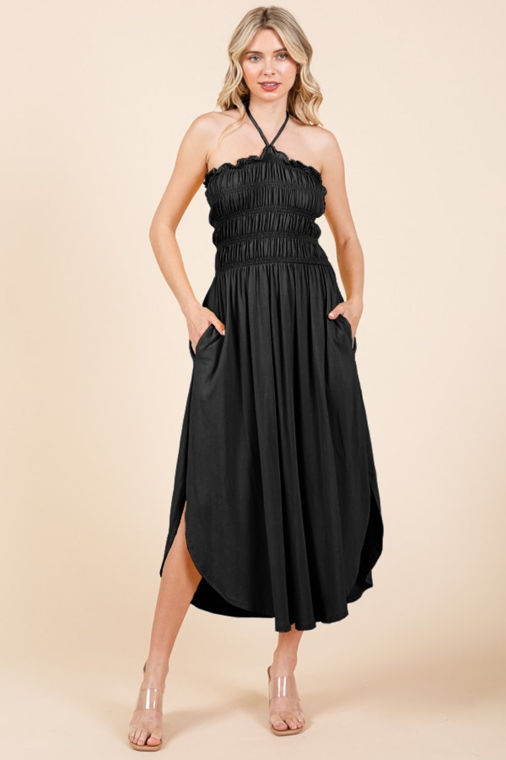 Culture Code Tie Back Shirring Dress with Pockets 9379 | Gulf Resellers