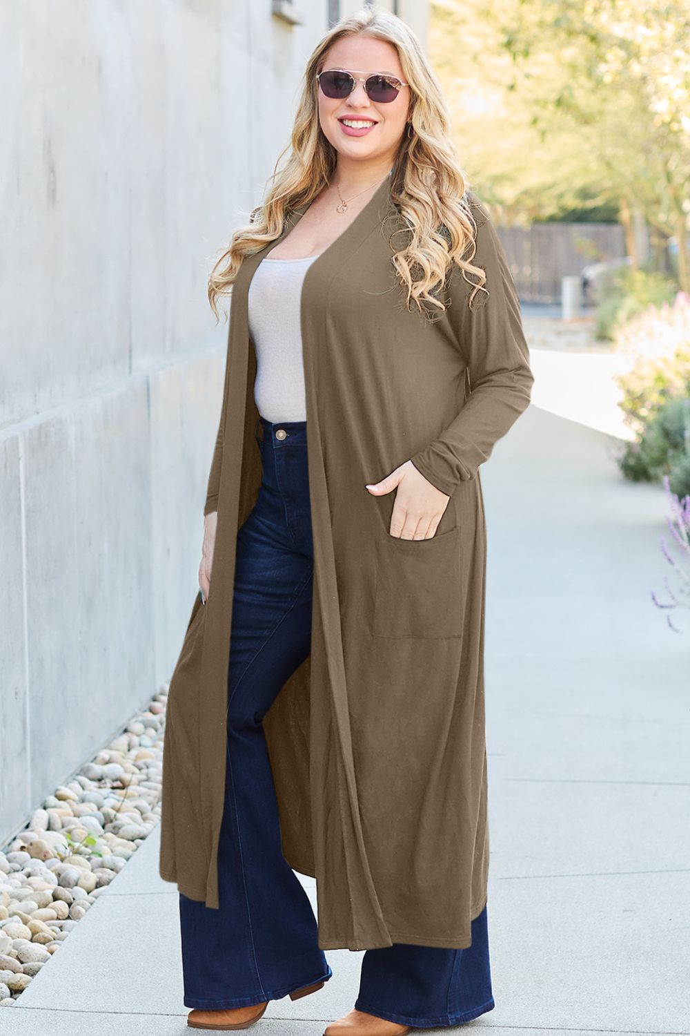 Basic Bae Full Size Open Front Long Sleeve Cover Up 12491 | Gulf Resellers