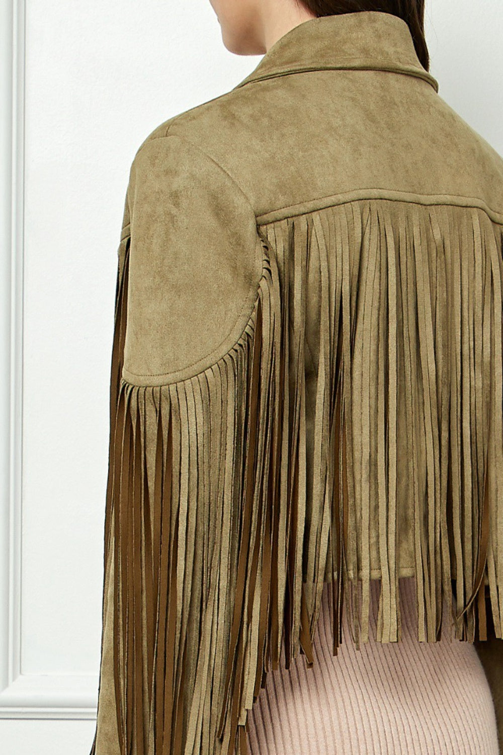 Veveret Suede Fringe Long Sleeve Moto Jacket 12586 | Gulf Resellers