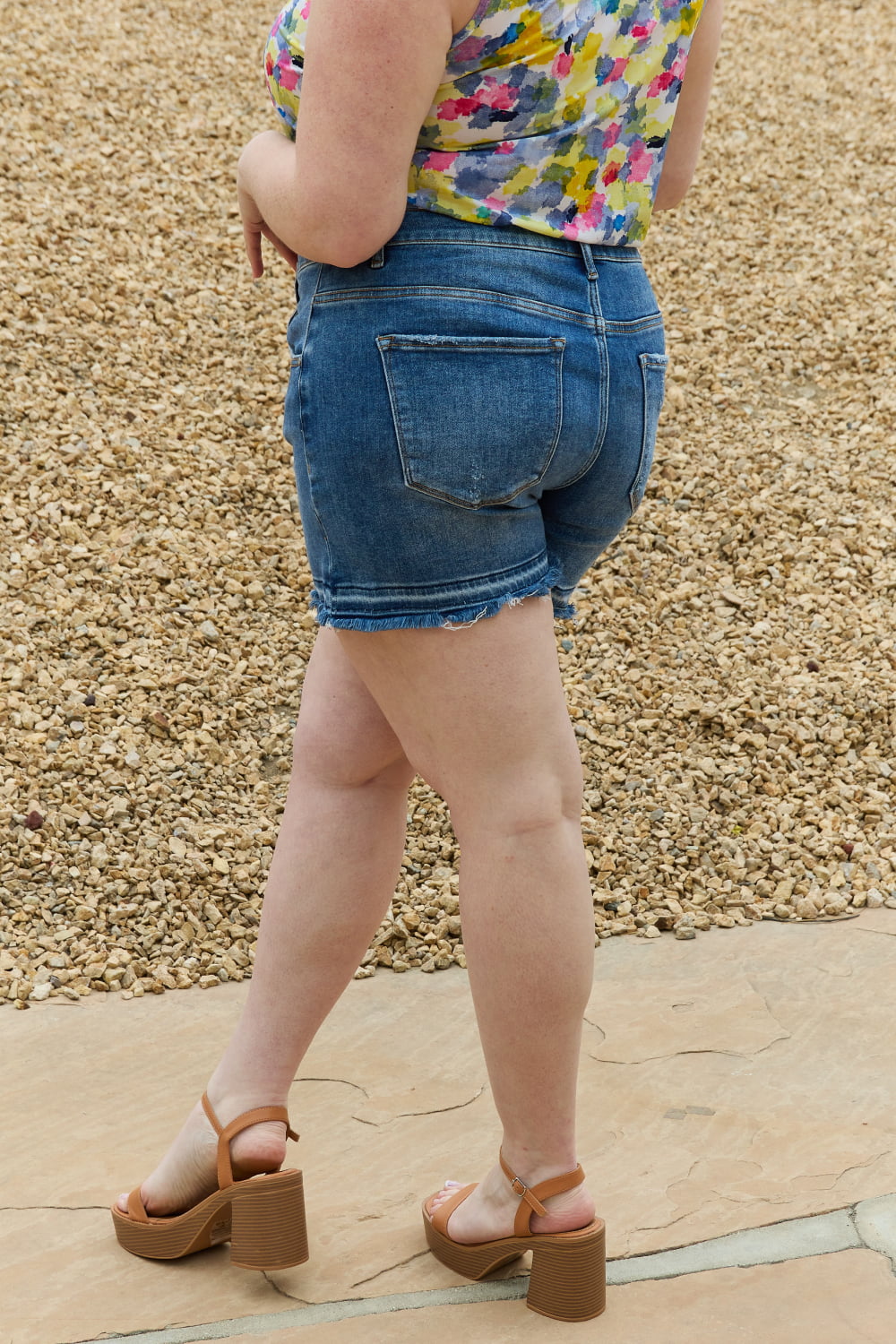 RISEN Maya Full Size Mid Rise Asymmetrical Shorts 13959 | Gulf Resellers