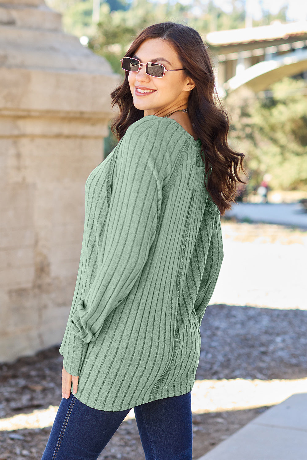 Basic Bae Full Size Ribbed Round Neck Long Sleeve Knit Top | Gulf Resellers