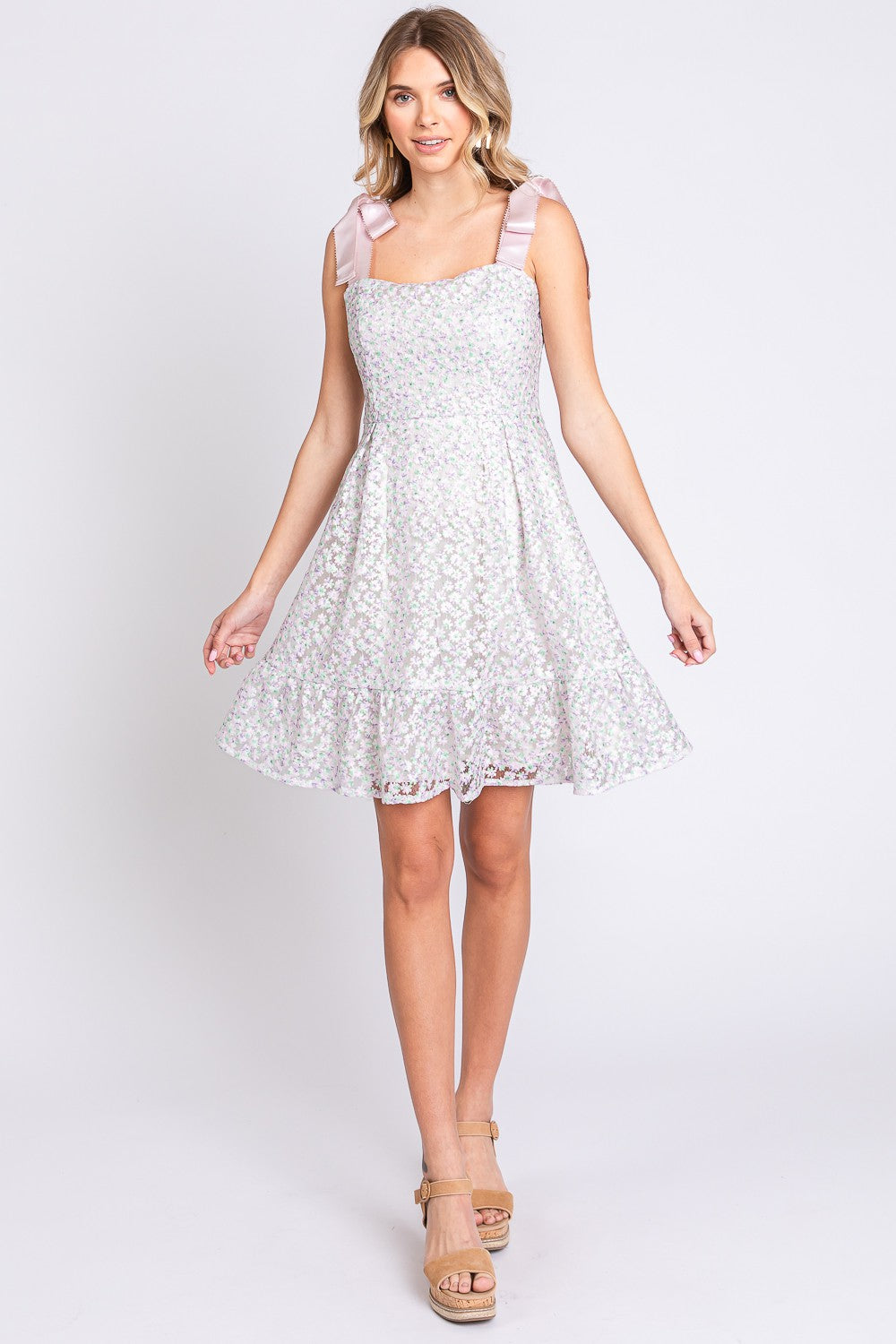 GeeGee Mesh Floral Embroidered Sleeveless Dress 6508 | Gulf Resellers
