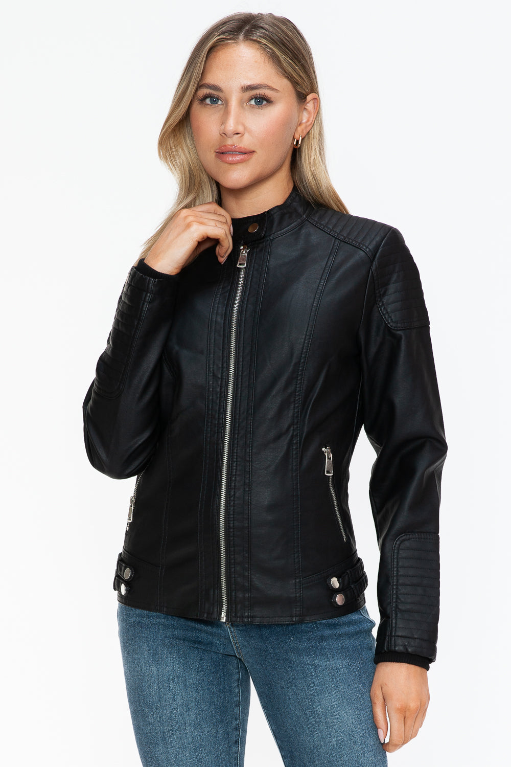 Snobbish Faux Leather Biker Jacket with Side Zip Pockets 15507 | Gulf Resellers