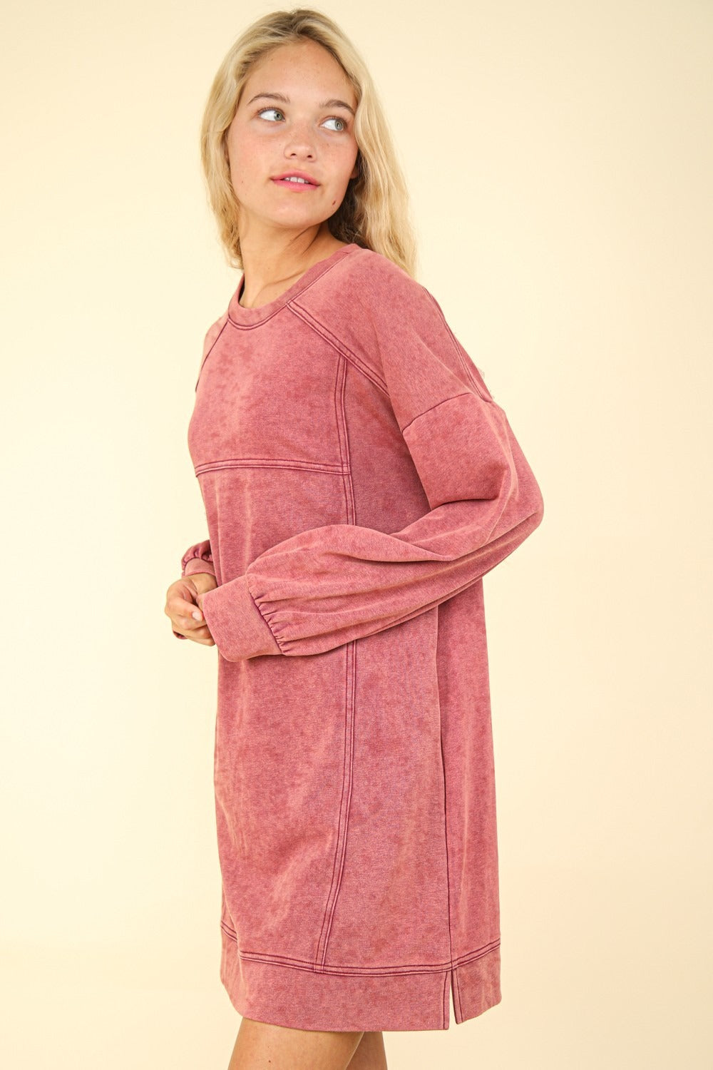 VERY J Mineral Washed Oversized Sweatshirt Mini Dress 9640 | Gulf Resellers