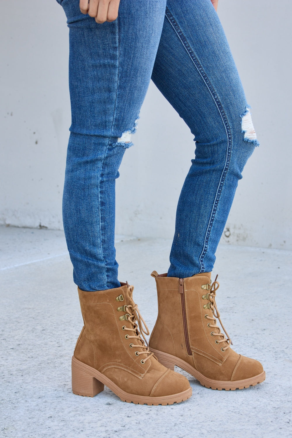 Forever Link Lace-Up Zipper Detail Block Heel Boots | Gulf Resellers