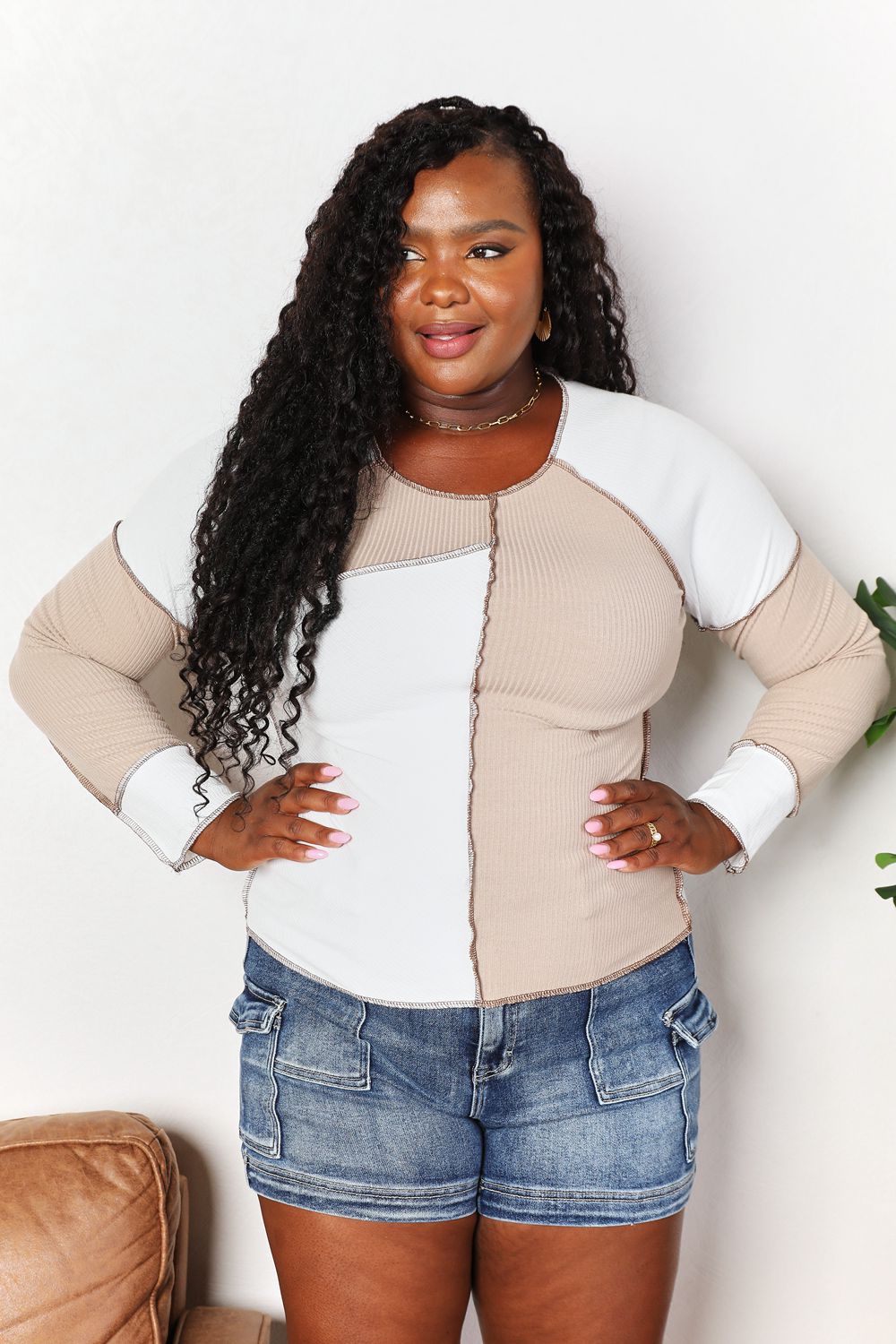 Double Take Color Block Exposed Seam Top | Gulf Resellers