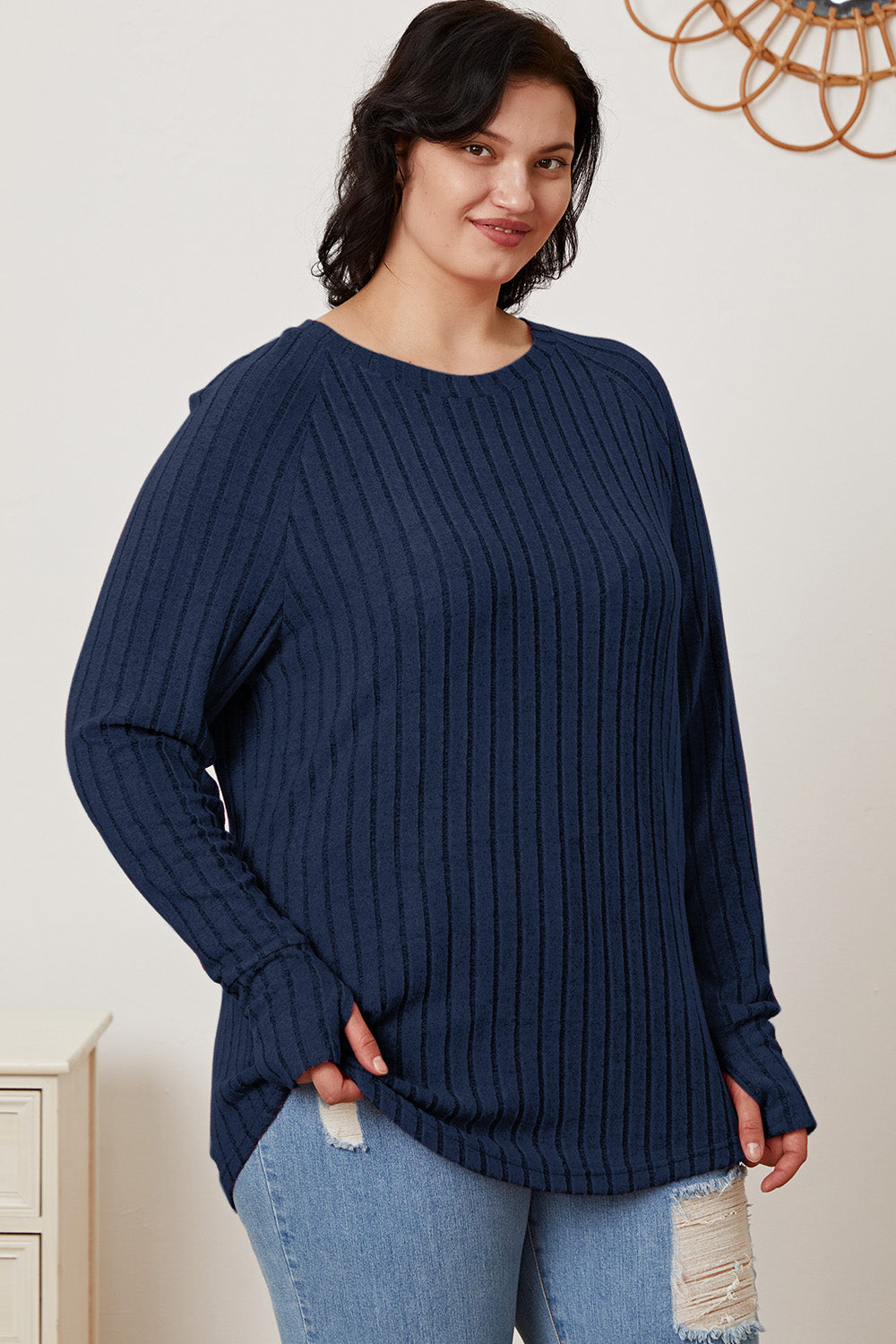 Basic Bae Full Size Ribbed Thumbhole Sleeve T-Shirt | Gulf Resellers