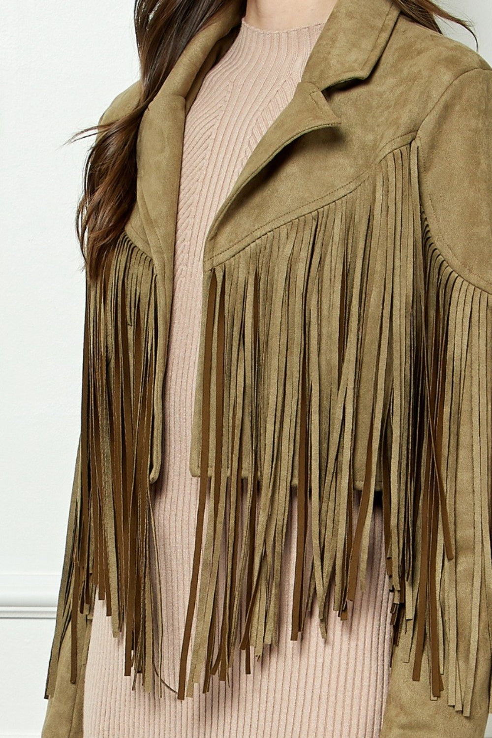 Veveret Suede Fringe Long Sleeve Moto Jacket 12587 | Gulf Resellers